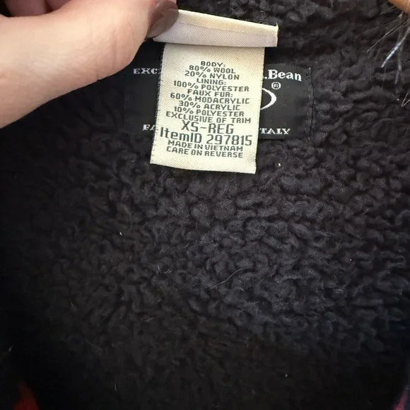 L.L. Bean Red and Black Plaid Wool Parka with Faux Fur Hood - Picture 9 of 10